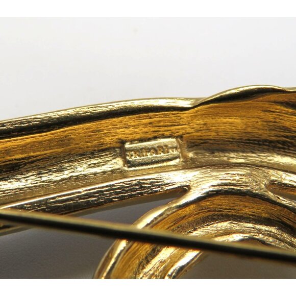 Vintage Trfari Brooch Blue Enamel Gold Tone 3.5" Swirl Signed Statement Pin - Picture 6 of 7
